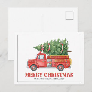 Cartes Pour Fêtes Annuelles Camion de pompiers Noël aquarelle