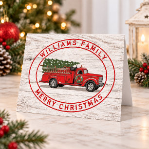 Cartes Pour Fêtes Annuelles Camion de pompiers vintage Joyeux Noël Nom de fami