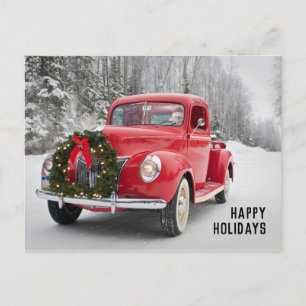 Cartes Pour Fêtes Annuelles Camion de ramassage rouge avec couronne de Noël