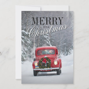 Cartes Pour Fêtes Annuelles Camion de ramassage rouge conduisant dans la neige