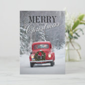 Cartes Pour Fêtes Annuelles Camion de ramassage rouge conduisant dans la neige (Debout devant)