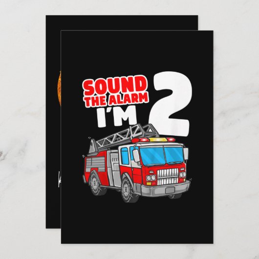 Cartes Pour Fêtes Annuelles Camion d'incendie 2 ans pompier 2e anniversaire (Devant / Derrière)