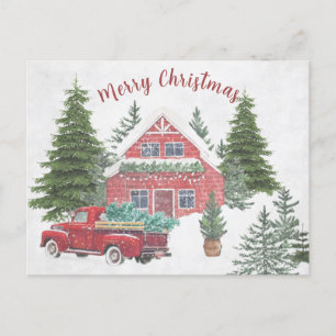 Cartes Pour Fêtes Annuelles Camion Hiver Maison de neige Arbre de Noël Rouge