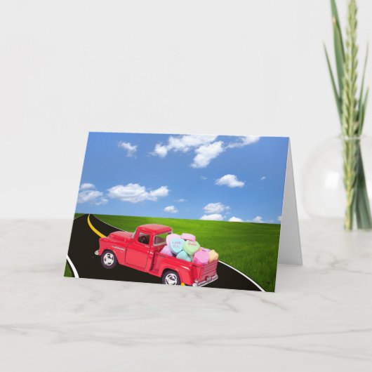 Cartes Pour Fêtes Annuelles Camion Red Retro Avec Coeurs Valentin (Devant)