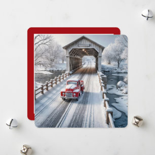 Cartes Pour Fêtes Annuelles Camion rétro de Noël et pont couvert