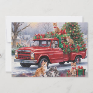 Cartes Pour Fêtes Annuelles Camion rouge avec cadeaux de Noël et chatons