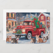 Cartes Pour Fêtes Annuelles Camion rouge avec chats de Noël Kitty (Devant / Derrière)