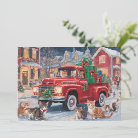 Cartes Pour Fêtes Annuelles Camion rouge avec chats de Noël Kitty (Debout devant)