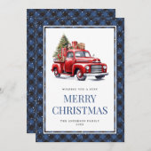 Cartes Pour Fêtes Annuelles Camion Rouge Bleu Buffle Plaid Aquarelle Noël (Devant / Derrière)