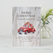 Cartes Pour Fêtes Annuelles Camion Rouge Classique de Noël Cadeaux Bois Rustiq (Debout devant)