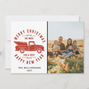 Cartes Pour Fêtes Annuelles Camion rouge et arbre Joyeux Noël Photo Holiday