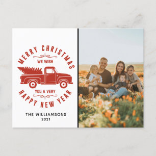 Cartes Pour Fêtes Annuelles Camion rouge et arbre Joyeux Noël Photo Holiday