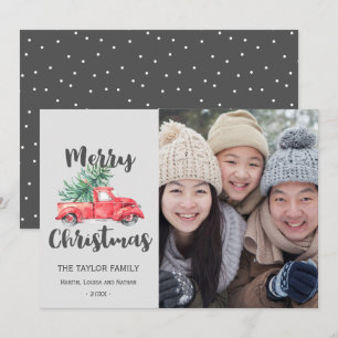 Cartes Pour Fêtes Annuelles Camion rouge et photo de Noël d'arbre