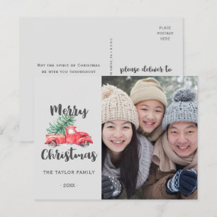 Cartes Pour Fêtes Annuelles Camion rouge et photo de Noël d'arbre