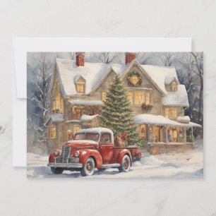 Cartes Pour Fêtes Annuelles Camion Rouge Ferme neige hiver Joyeux Noël