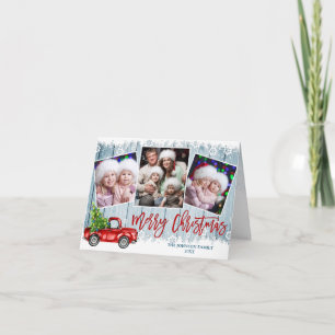 Cartes Pour Fêtes Annuelles Camion rouge rétro 4 PHOTO Noël Salutation pliée