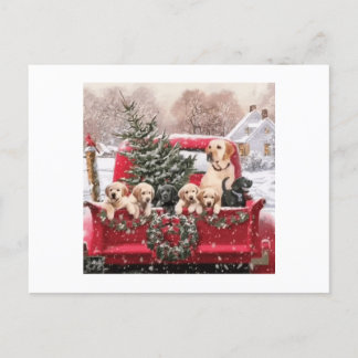 Cartes Pour Fêtes Annuelles Camion Rouge Rétro De Noël Avec Chiens En Chiens D