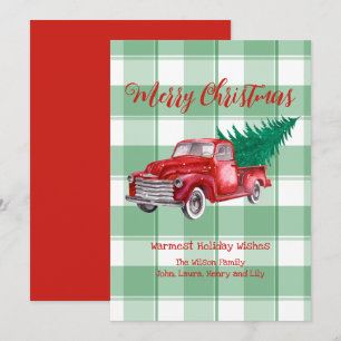 Cartes Pour Fêtes Annuelles Camion Rouge Sapin de Noël Joyeux Noël Vichy Vert