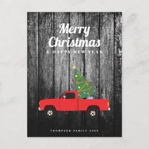 Cartes Pour Fêtes Annuelles Camion rouge vintage Bois rustique Joyeux Noël