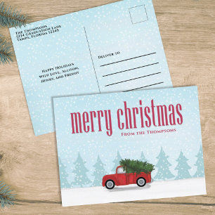 Cartes Pour Fêtes Annuelles Camion Rouge Vintage Joyeux Noël Fantaisiste Amusa