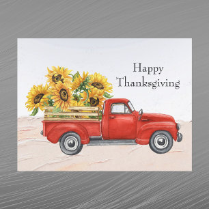 Cartes Pour Fêtes Annuelles Camion Rouge Vintage Tournesols Action de Grâce