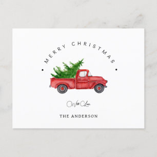 Cartes Pour Fêtes Annuelles Camion Russe Rouge Aquarelle Avec Arbre De Noël