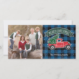 Cartes Pour Fêtes Annuelles Camion vintage Bleu Buffalo Plaid Photo