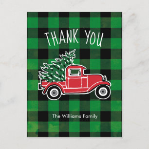 Cartes Pour Fêtes Annuelles Camion Vintage Vert Buffalo Plaid Merci