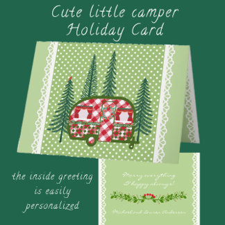 Cartes Pour Fêtes Annuelles Camionnette de camping mignonne à carreaux rouges 