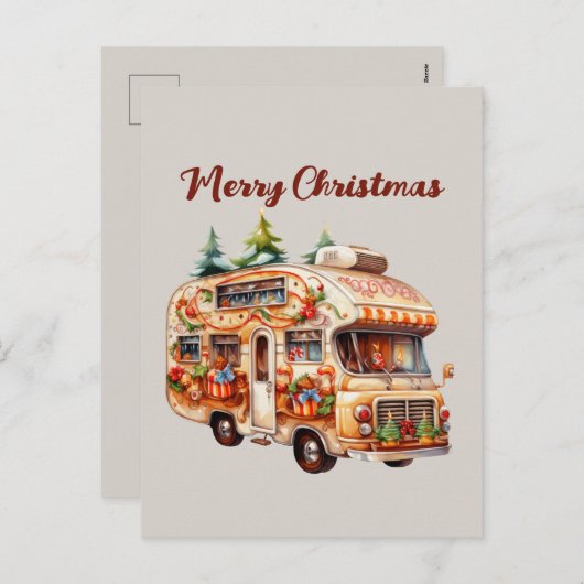 Cartes Pour Fêtes Annuelles Camionnette en pain d'épice à l'aquarelle de Noël (Devant / Derrière)