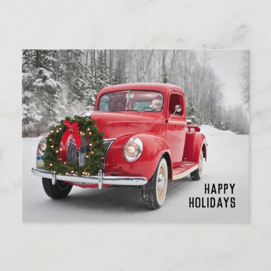 Cartes Pour Fêtes Annuelles Camionnette rouge avec couronne de Noël (Devant)
