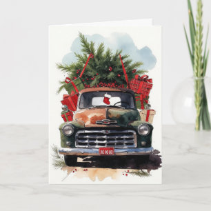 Cartes Pour Fêtes Annuelles Camionnette Vintage Noël Arbres Cadeaux Ho Ho