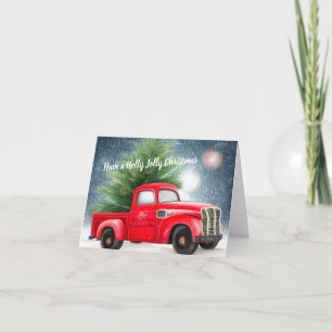 Cartes Pour Fêtes Annuelles Camionnette vintage rouge et arbre personnalisé