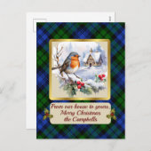 Cartes Pour Fêtes Annuelles Campbell Crest & Tartan avec Robin (Devant / Derrière)
