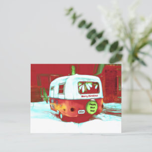 Cartes Pour Fêtes Annuelles Camper Retro Vintage Noël Rouge Vert Vacances