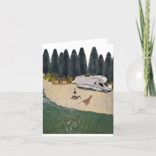 Cartes Pour Fêtes Annuelles Camper RV dans la forêt au bord de l'eau