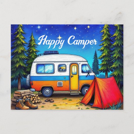 Cartes Pour Fêtes Annuelles Camping Campervan Aquarelle Nature (Devant)