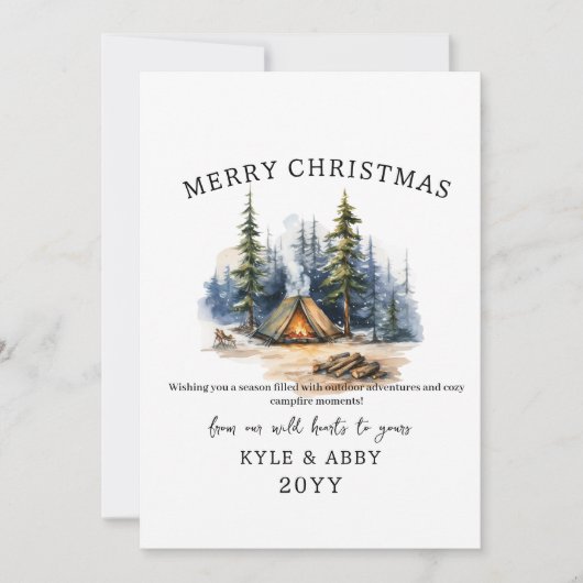 Cartes Pour Fêtes Annuelles Camping d'hiver Bonfire Moonlight Christmas Forest (Devant)