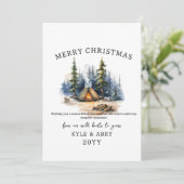 Cartes Pour Fêtes Annuelles Camping d'hiver Bonfire Moonlight Christmas Forest (Debout devant)