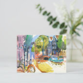 Cartes Pour Fêtes Annuelles Canal Amsterdam avec Vélos - Aquarelle Art (Debout devant)