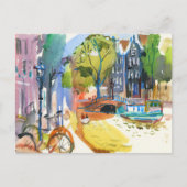 Cartes Pour Fêtes Annuelles Canal Amsterdam avec Vélos - Aquarelle Art (Devant)