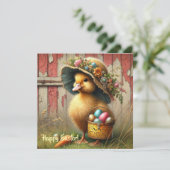 Cartes Pour Fêtes Annuelles Canard d'Easter rétro rustique avec des œufs de fe (Debout devant)