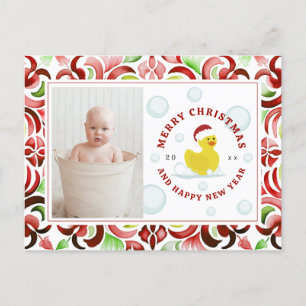 Cartes Pour Fêtes Annuelles Canard en caoutchouc Père Noël Photo de Noël Aquar