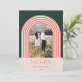 Cartes Pour Fêtes Annuelles Candy pastel rose rayure arc-en-ciel 1 photo Noël (Debout devant)