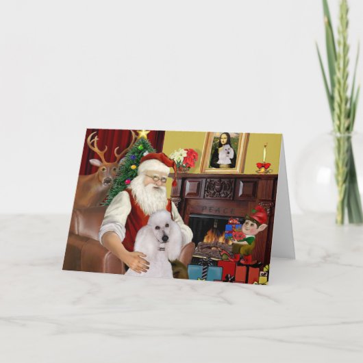 Cartes Pour Fêtes Annuelles Caniche blanc de Père Noël (Devant)