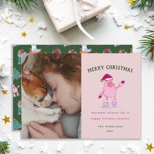 Cartes Pour Fêtes Annuelles Caniche joueur patinant Noël rose