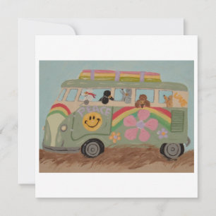 Cartes Pour Fêtes Annuelles Caniches dans une camionnette hippie