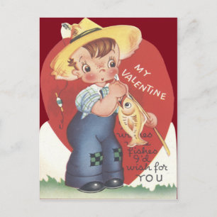 Cartes Pour Fêtes Annuelles Canne à pêche garçon de la campagne valentin