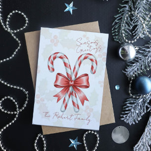 Cartes Pour Fêtes Annuelles Canne à sucre de Noël à l'aquarelle