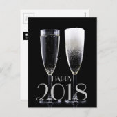 Cartes Pour Fêtes Annuelles Cannelure de Champagne blanche noire de la bonne (Devant / Derrière)